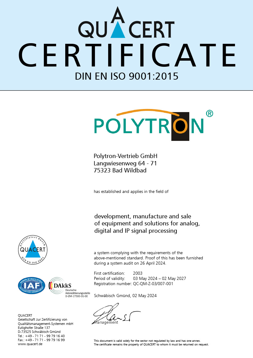 Polytron certifikate 2024